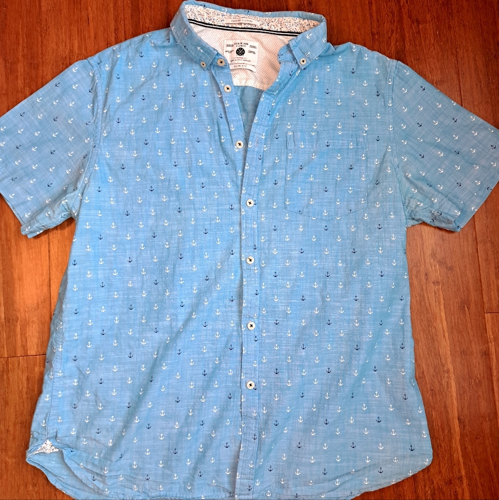 Denim and Flower Size XL- Slim Fit Button Down Dress Shirt